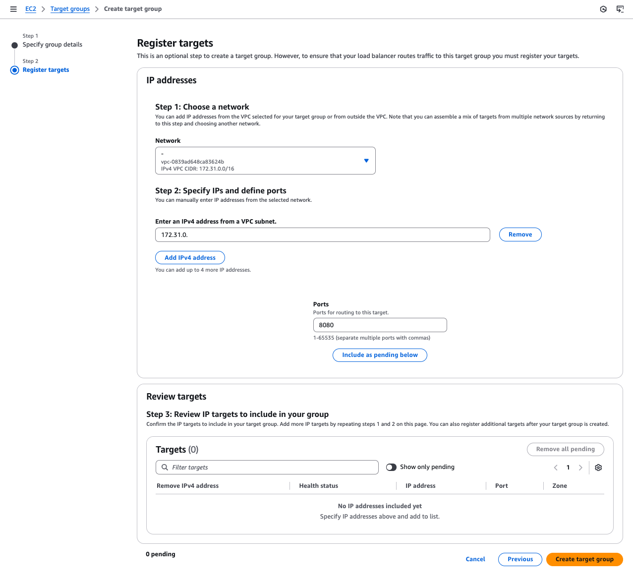 Create target group